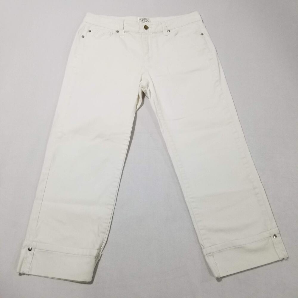 White House Black Market "Blanc" Jeans Size 8 White Cuffed Crop Embroidered - Picture 9 of 9